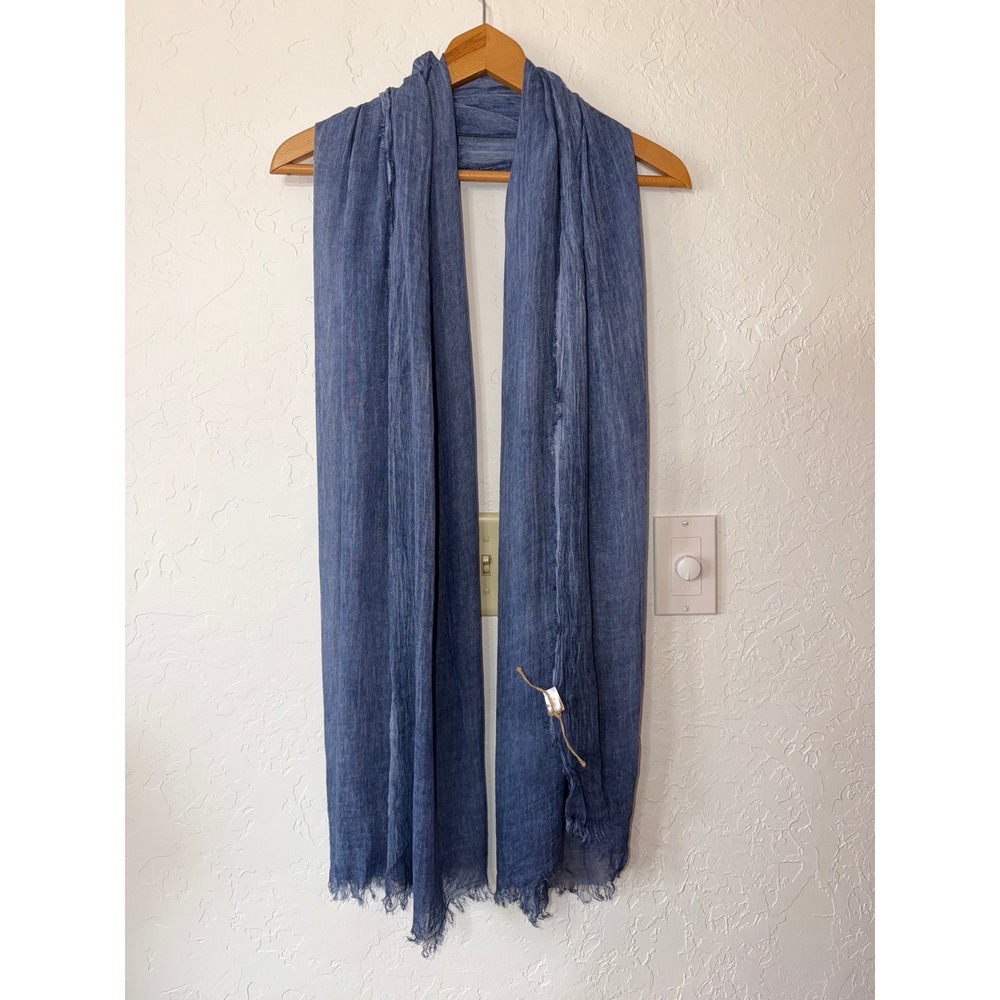 Saro Lifestyle Denim Blue Fringe Scarf Lightweight Gauze Shawl Wrap OS